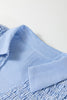 Sky Blue Stripe Shirred Detail Collar V Neck Plus Size Midi Dress