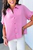 Bonbon Mineral Wash Textured Ruffle Trim Short Sleeve Shirt