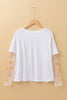 White Faux Two Piece Floral Long Sleeve Patchwork Tee