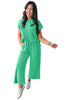 Bright Green Solid Corded Knit Short Sleeve T Shirt and Wide Leg Pants Set