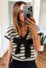 Black Stripe Bow Applique Short Sleeve Sweater