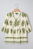 Apricot Floral Print Tie V Neck Button Down Puffy Half Sleeve Shirt