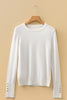 White Button Split Cuffs Round Neck Slim Sweater
