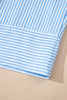 Sky Blue Stripe Contrast Collar Patchwork Hidden Button Short Sleeve Summer Shirt