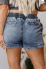 Dusk Blue Drawstring High Waist Pocketed Denim Shorts