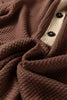 Coffee Waffle Contrast Half Buttoned Hooded Pullover Top