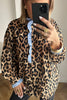 Brown Wild Leopard Print Contrast Striped Frilled Trim Chic Shirt