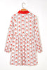 White Father Christmas Contrast Collar Button Front Long Sleeve A-line Mini Dress