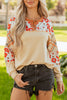 Parchment Floral Plaid Patchwork Casual Top
