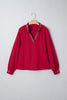 Racing Red Leopard Jacquard Print V Neck Textured Blouse