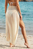 Beige Shirred High Waist Split Long Beach Skirt