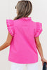 Bright Pink Contrast Scallop Trim Layered Short Sleeve V Neck Blouse