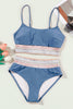 Dusk Blue Colorful Stitch Border Detail 2pcs High Waist Bikini Swimsuit