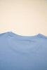 Sky Blue Solid Color Contrast Textured Patchwork Raw Edge 2pcs Short Set