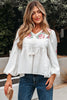 White Flower Lace-up V Neck Babydoll Blouse