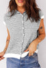 Black Stripe Contrast Trim Cap Sleeve Button Down Casual Cardigan