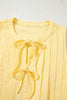 Yellow Cream Bow Tie Notched Neck Pleated Tank Top