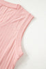 Gossamer Pink Ribbed Button V Neck Tank Top and Shorts Set