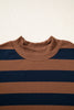Brown Stripe Colorblock Mock Neck Relaxed Sweatshirt