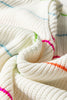 White Colorful Striped Detail V Neck Drop Shoulder Baggy Sweater