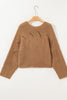 White Hollowed Detail Wide Sleeve Loose Pullover Sweater