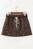 Brown Leopard Print Elastic Waist Drawstring Denim Skort