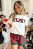 White Plaid Letter Print Short Sleeve Top Elastic Waist Pocket Shorts Lounge Set