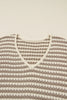 Khaki Stripe Plus Size V Neck Drop Shoulder Sweater