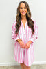 Rose Stripe Bracelet Sleeve Buttons Loose Mini Dress