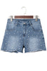 Dusk Blue Pearl Beaded Raw Hem Medium Wash Denim Shorts