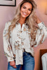 Apricot Floral Printed Silky Button Up Long Sleeve Shirt