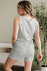 Light Grey Waffle Knit Sleeveless Buttoned Front Drawstring Waist Romper