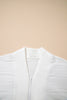 White Solid Color Textured Zip V Neck Pullover Sweatshirt