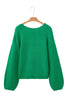 Bright Green Festive Bow Backless Bubble Sleeve Sweater