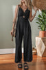 Black Front Cut Out Smocked Back Sleeveless Wide Leg Jumpsuit