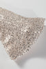 Jet Stream Sequin Mock Neck Drape Open Back Bell Sleeve Top