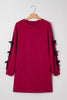 Racing Red Contrast Striped Bow Detail Drop Shoulder Sweatshirt Dress with Pockets