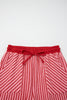 Sky Blue Stripe Crew Neck Tee Drawstring Waist Cropped Pants Set