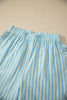 Rose Stripe Elastic Waist Ruffle Trim Casual Shorts