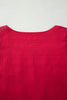 Fiery Red Textured Square Neck Top and Shirred High Waist Shorts Set