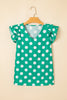Green Polka Dot Print Ruffled Sleeve V Neck Blouse