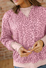 Khaki Leopard Print Patchwork Crew Neck Sweatshirt
