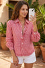 Red Plaid Long Sleeve Button Down Frill Detail Casual Shirt