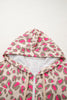 Rose Leopard Print Zip-up Hooded Sweatshirt