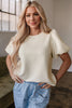 Oatmeal Textured Puff Sleeve T-shirt