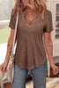 Chestnut Mineral Wash Criss Cross V Neck Casual T Shirt