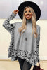 Gray Leopard High Neck Side Slit Oversized Sweater