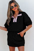 Color black Striped Collared Zip up Textured Skirt Set