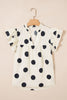 Apricot Casual Polka Dot V-Neck Ruffle Short Sleeve Shift Blouse