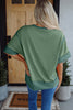 Smoke Green Half Sleeve Raw Seam High Low Side Split Top